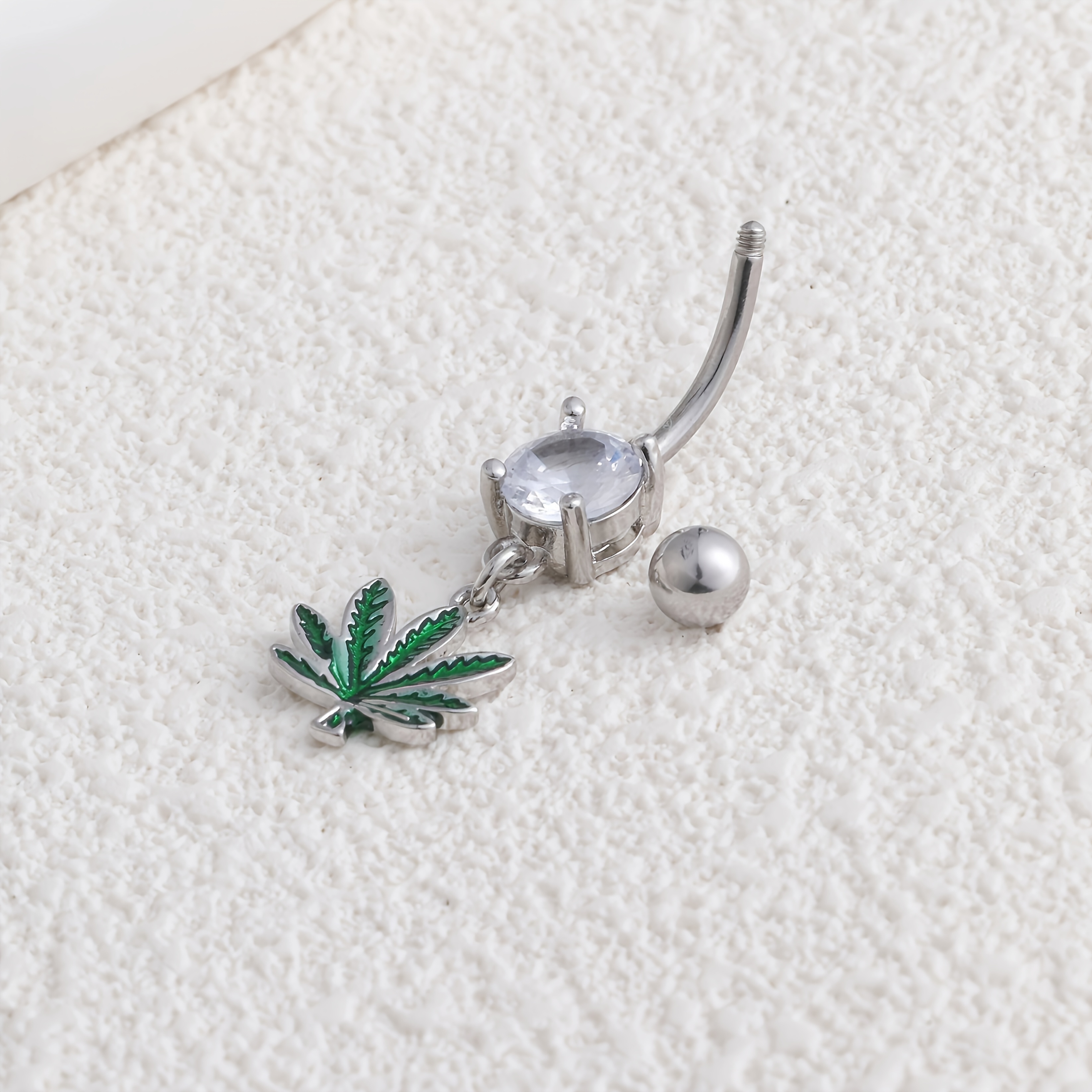 Leaf-shaped Green Grass Pendant Navel Stud, Belly Dance Jewelry